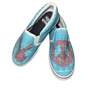NWOT Yes We Vibe Size 9 Boho Hippie Peace Sign Slip-On Sneakers in Turquoise
